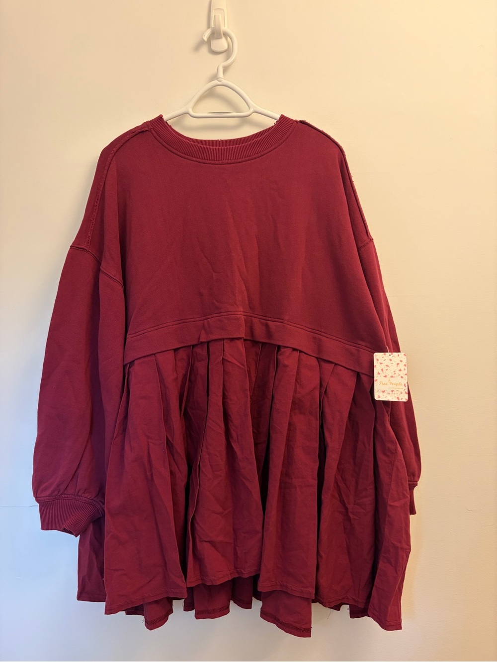 Free People Eleanor Layered Sweatshirt Minidress Burgundy XS
